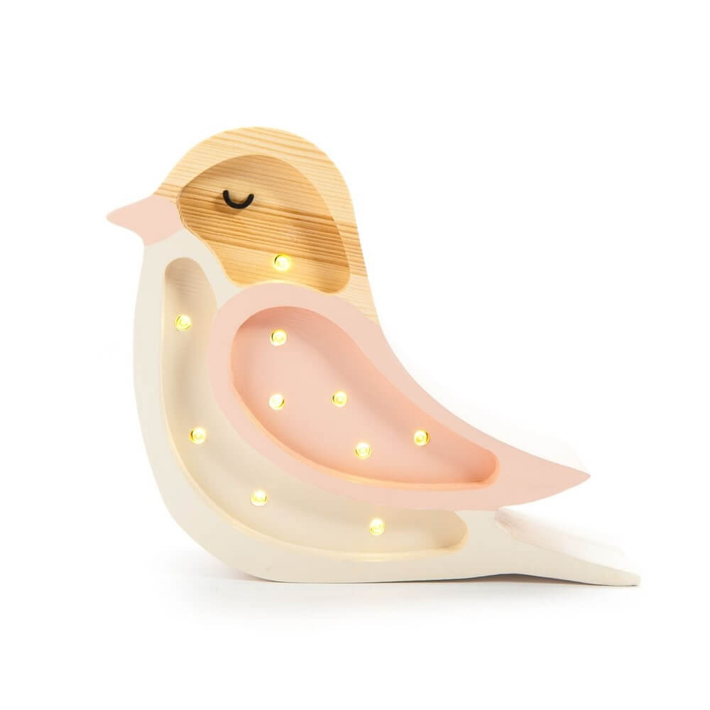 Houten led lamp. Hangemaakt en beschilderd. Perfect voor op de kinderkamer. In de vorm van een vogel.