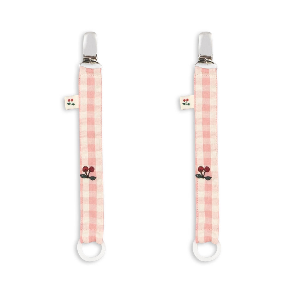 Speenkoord powder pink check 2-pack - Konges Slojd